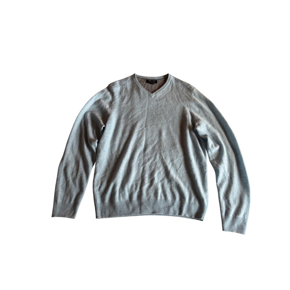 Nordstrom Mens 100% Cashmere V-Neck Sweater Light Blue Heather Size Medium